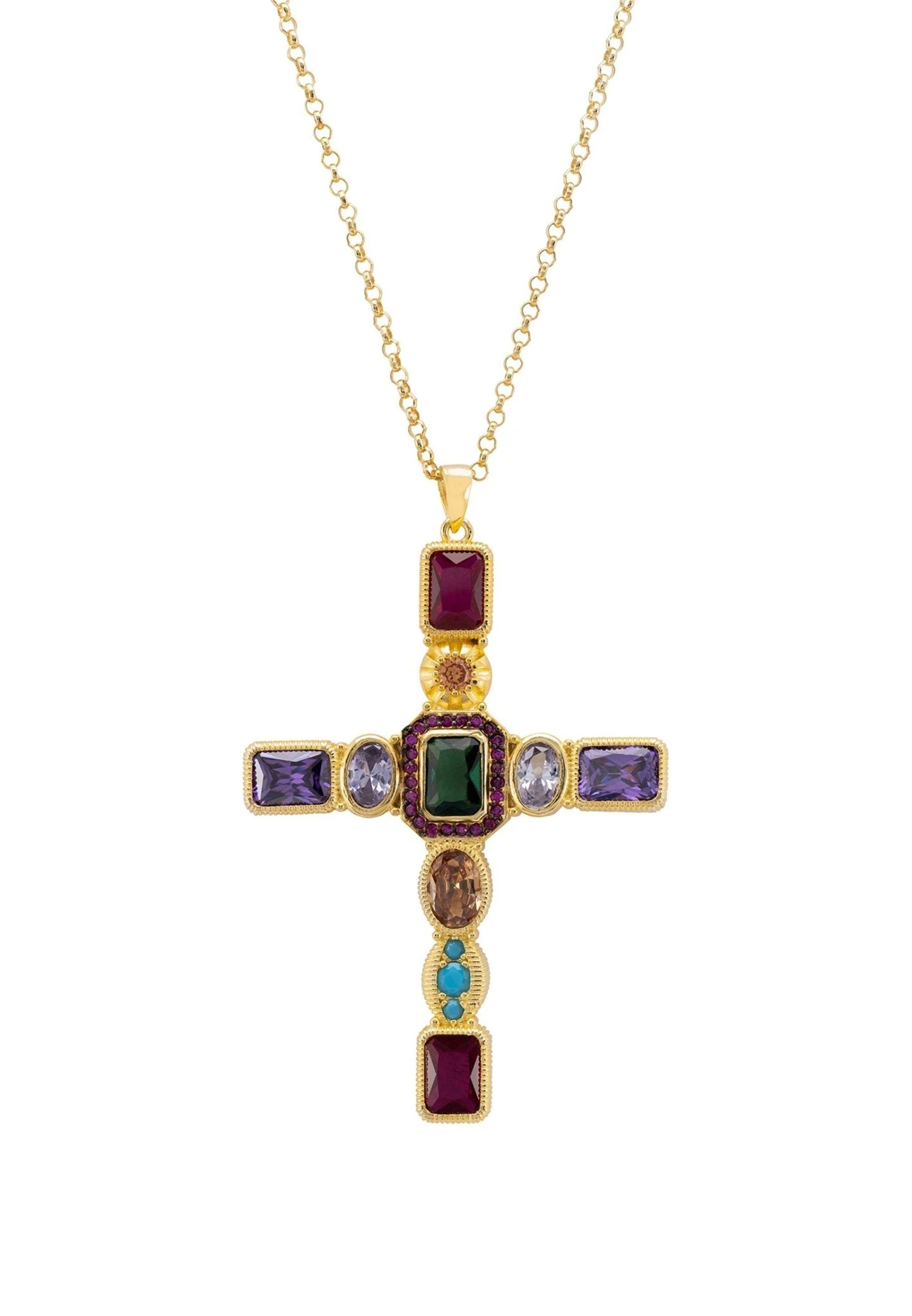 Latelita Santa Maria Extra Large Gemstone Cross Pendant Gold