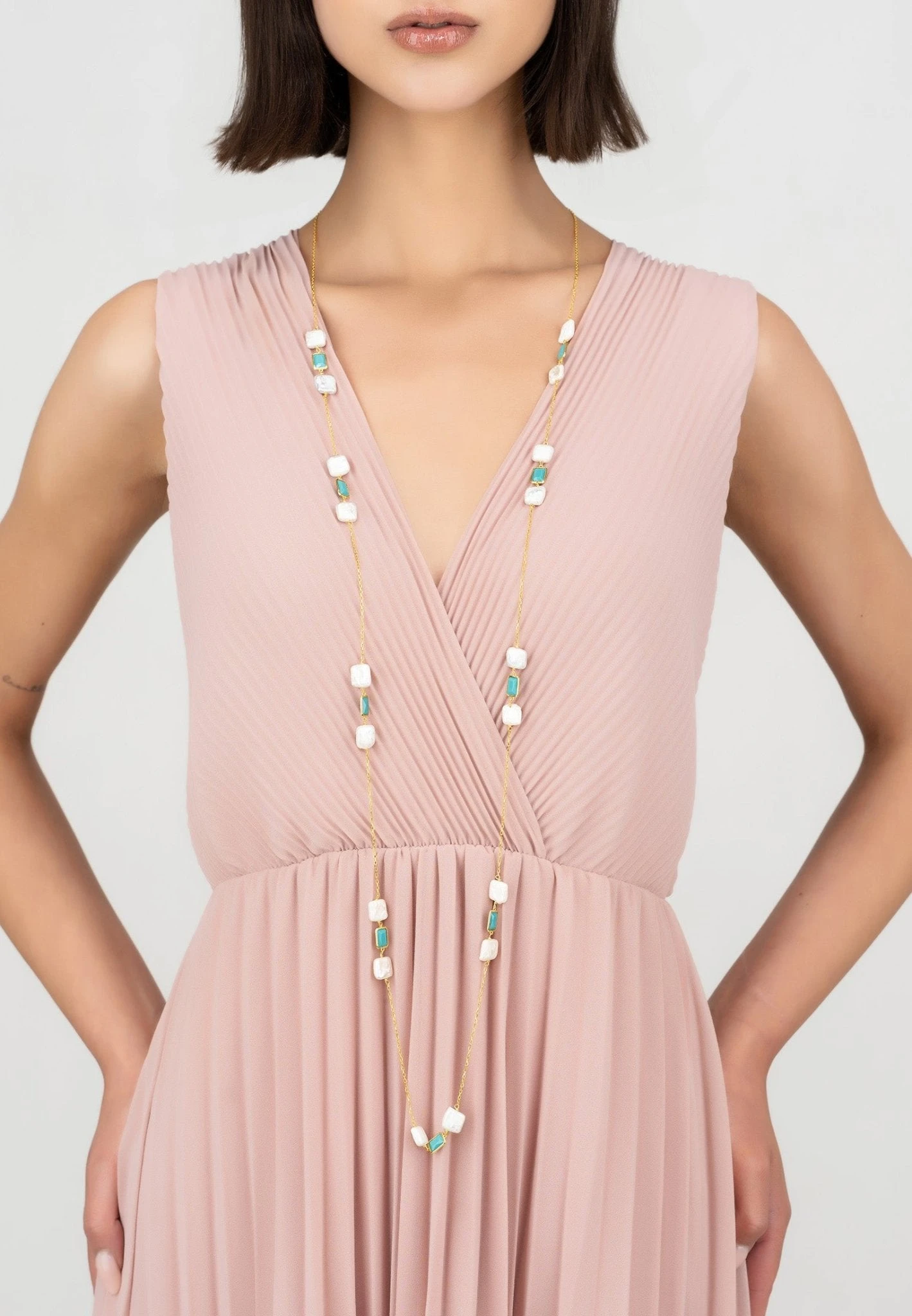 Latelita Sicily 120Cm Necklace Gold Turquoise 4 Latelita Sicily 120Cm Necklace Gold Turquoise - Image 4