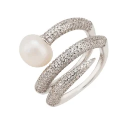 Latelita Slinky Pearl Cocktail Ring Silver
