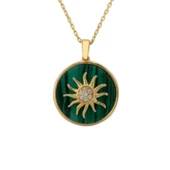 Latelita Sunburst Round Malachite Necklace Gold