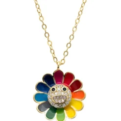 Latelita Sunflower Rainbow Enamel Necklace Gold