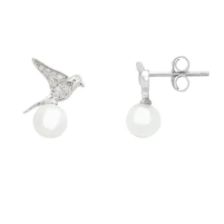 Latelita Swallows And Pearl Stud Earring Silver -Cheap Gemiracle Store swallows and pearl stud earring silver 155002