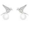 Latelita Swallows And Pearl Stud Earring Silver