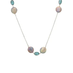 Latelita Turin 120Cm Long Pearl And Blue Topaz Necklace Silver