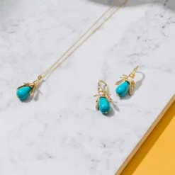 Latelita Turquoise & Pearl Gemstone Bee Pendant Necklace Gold -Cheap Gemiracle Store turquoise pearl gemstone bee pendant necklace gold 286180