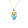 Latelita Turquoise & Pearl Gemstone Bee Pendant Necklace Gold