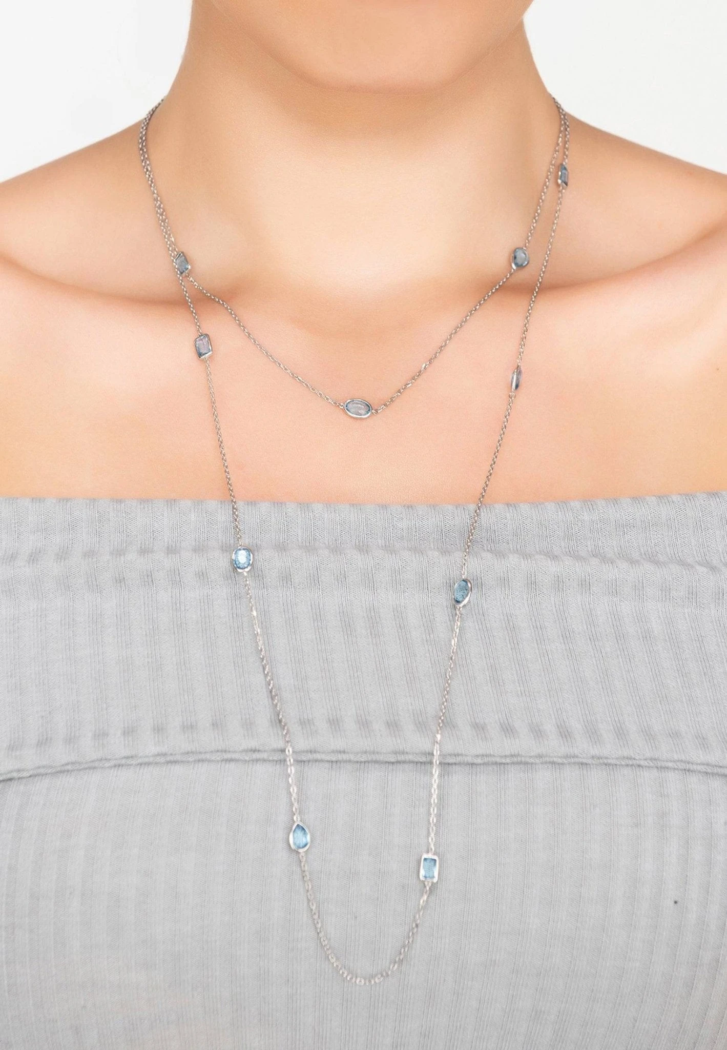 Latelita Venice 120Cm Long Chain Necklace Silver Blue Topaz 2 Latelita Venice 120Cm Long Chain Necklace Silver Blue Topaz - Image 2